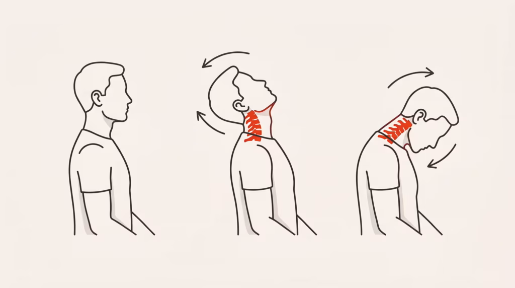Ilustración del mecanismo del latigazo cervical: la cabeza se desplaza hacia atrás y hacia delante.